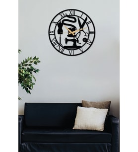 Gowpenart Terzi - Dikim Evi - Moda Evi Metal Siyah Duvar Saati - Ofis Saati - Hediye Saat - 50 x 50 Cm