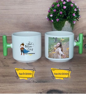 Kadın İngilizce Öğretmeni Kupa Bardak Fotoğraflı T Yeşil Kulplu Öğretmenler Günü Hediyesi