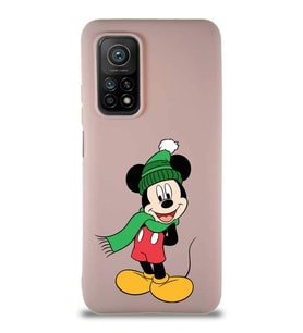 Xiaomi Mi 10T Pro Soft Premier Kapak Mickey Mouse-G Tasarımlı Silikon Kılıf - Pudra (Şeffaf)