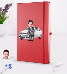 BK Gift Kişiye Özel Plakalı Erkek Fiat Albea Karikatürlü Kırmızı Termo Deri Defter 16x24cm Model 2