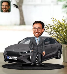 BK Gift Kişiye Özel Erkek Kula Renk Togg Karikatür Biblo -1, Arkadaşa Hediye, Araba Hediyesi