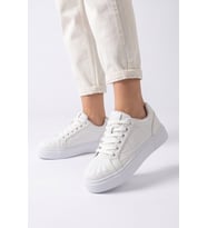 Walkway Bej Bağcıklı Kalın Rahat Tabanlı Kadın Casual Yürüyüş Ayakkabı Sneaker 26201