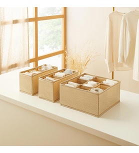 Ocean Home Textile 3'lü Bölmeli Bej Balıksırtı Çekmece İçi Düzenleyici Kutu Set