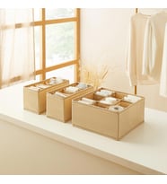 Ocean Home Textile 3'lü Bölmeli Bej Balıksırtı Çekmece İçi Düzenleyici Kutu Set