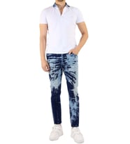 Denim Flog Desenli Mavi Pantolon