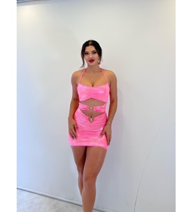 Pembe Lame Askılı Toka Detaylı Mini Etekli Takım