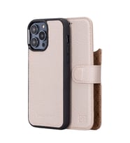 Bouletta Apple iPhone 14 Pro Max Uyumlu Deri Cüzdanlı Kılıf MWWN ERC3 Bej