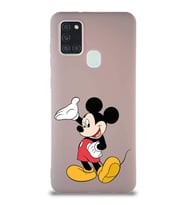 Samsung Galaxy A21S Soft Premier Kapak Mickey Mouse-C Tasarımlı Silikon Kılıf - Pudra (Şeffaf)