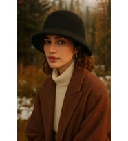Lüks Alpaka Yün Kova Şapka - Siyah Kışlık Boho Bucket Hat