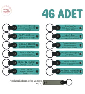 Anneler Günü Kutlamasına Mesajlı Hatıra Anahtarlık 46’lı Set, Özel Gün Hediyesi, Koyu Turkuaz & Gri
