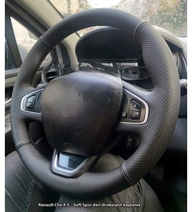 Clio 4 Faz 2 Araca Özel Direksiyon Kılıfı SOFT NOKTA BENTLEY SİYAH İP (Karışık)