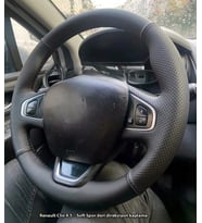 Clio 4 Faz 2 Araca Özel Direksiyon Kılıfı SOFT NOKTA BENTLEY SİYAH İP (Karışık)