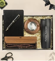 Premium Defter,Kalem,Doğal Ahşap Küllük,Kuka Tesbih Ve Termos Hediye Seti