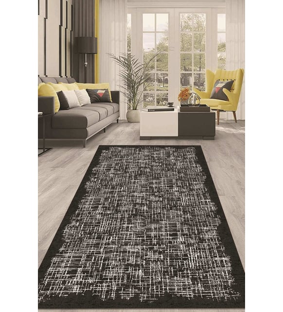 Dijital Kaymaz Taban Yıkanabilir Modern Renkli Salon Halısı Mutfak Halısı Yolluk ND-HT-181 (Siyah)