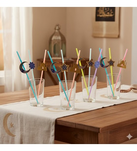 Ramazan Figürlü Artistik Pipet Mavi 10 Adet - Ramazan İçecek Sunum Pipeti