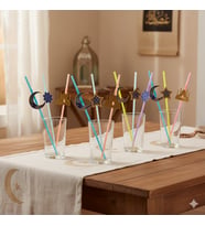 Ramazan Figürlü Artistik Pipet Mavi 10 Adet - Ramazan İçecek Sunum Pipeti