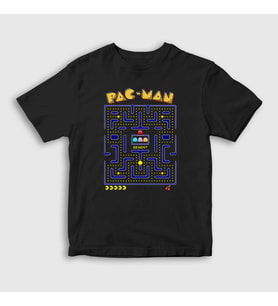 Presmono Unisex Çocuk Siyah Map Pac Man Pacman T-Shirt 312081tt