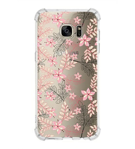 Samsung Galaxy S7 Edge  Köşe Korumalı Antişok Kapak Floral Kırmızı Tasarımlı Şeffaf  Kılıf