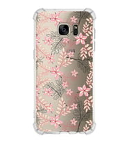 Samsung Galaxy S7 Edge  Köşe Korumalı Antişok Kapak Floral Kırmızı Tasarımlı Şeffaf  Kılıf