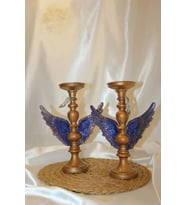 Mumluk Şamdan Melek Kanatlı Elİşi Hand Made 2 li Yılbaşı Noel Yeni Yıl (Mavi)