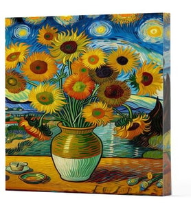 Van Gogh 10 - Ayçiçekleri Çizgili Yan Boyamalı Defter