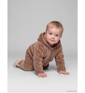 LCW baby Kahverengi Pelüş Kapüşonlu Erkek Bebek Takım