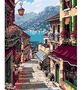 Denize Çıkan Sokaklar 2 Sayılarla Boyama Seti 40x 50 cm  (Tuvale Gerili)