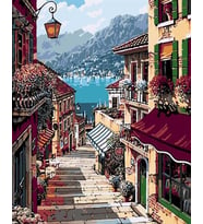 Denize Çıkan Sokaklar 2 Sayılarla Boyama Seti 40x 50 cm  (Tuvale Gerili)