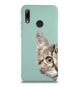 Huawei P Smart 2019 Uyumlu Lansman Kılıf Catface Tasarımlı İçi Kadife Kapak-Turkuaz (Şeffaf)