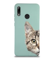 Huawei P Smart 2019 Uyumlu Lansman Kılıf Catface Tasarımlı İçi Kadife Kapak-Turkuaz (Şeffaf)