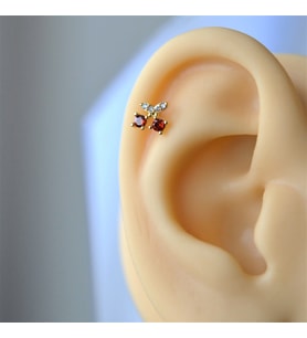 Gold Cerrahi Çelik Kiraz Piercing Helix Lob Kıkırdak Tragus (Çok Renkli)
