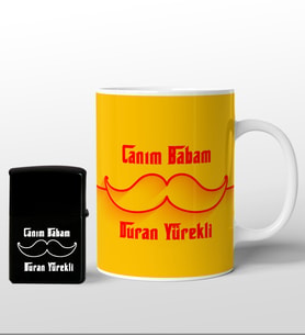 Canım Babam Tasarımlı Sarı Kırmızı Kupa Bardak ve Çakmak