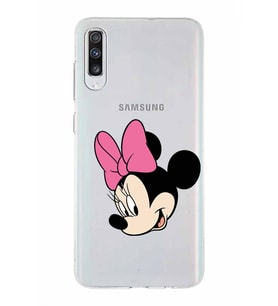 Samsung Galaxy A70s   Kapak Minnie Mouse Tasarımlı Şeffaf Silikon Kılıf