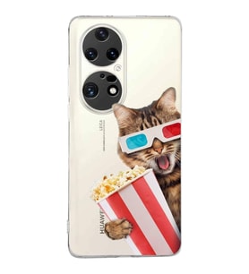 PrintiFy Huawei P50 Pro ile Uyumlu 1mm Slim Fit Kedi 1 050b Baskılı Şeffaf  Kılıf