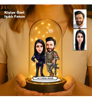 Kişiye Özel Çift Karikatür Fanus  Sevgili ve Evlilere Özel Işıklı Biblo