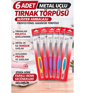 6 Adet Metal Uçlu Tırnak Törpüsü Blister Ambalajlı Profesyonel Manikür Törpüsü Seti