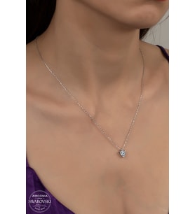 SWAROVSKİ CRYSTAL TEK TAŞ  925 AYAR GÜMÜŞ KOLYE