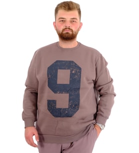 Mode XL Büyük Beden Erkek Sweatshirt 3 İplik Şardonlu Baskılı NINE U24528 Kahverengi