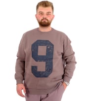 Mode XL Büyük Beden Erkek Sweatshirt 3 İplik Şardonlu Baskılı NINE U24528 Kahverengi