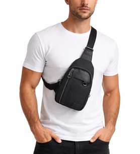 Erkek Siyah Çift Kol Kanvas Çapraz Omuz Çantası Body Bag Çanta Göğüs Çantası