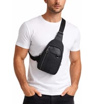 Erkek Siyah Çift Kol Kanvas Çapraz Omuz Çantası Body Bag Çanta Göğüs Çantası