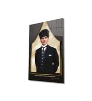 Atatürk Portre Cam Tablo Modern Ev Ofis Salon Hediyelik Büyük Tablo Duvar Dekoru (Çok Renkli)