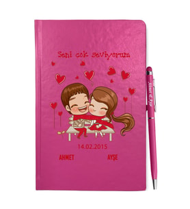 Sevgililer Gününe Özel Pembe Defter Kalem & Hediye Seti 14