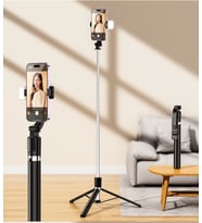 R1S-L Bluetooth Kumandalı 170cm Tripod Led Işıklı Selfie Çubuğu Telefon Tripodu - Monopod