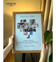 Stüdyo 14 Çerveli Ahşap Kalp Kolajl  Tablo 15 fotoğraflı -Anneler Günü Hediyesi - Sevgiliye Hediye