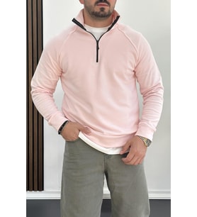 Erkek Yarım Fermuarlı Sweatshirt Pembe Edw212