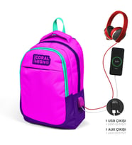 Coral High Kids Pembe Mor Üç Bölmeli USB'li Okul Sırt Çantası 24314