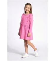 Kız Çocuk Elbise-Otoman Kumaş-Fırfır Detaylı 6-10 Yaş 12535 MODANINO (Koyu Pembe)
