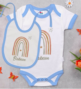 BK Kids Babam Tasarımlı Mavi Bebek Body Zıbın ve Mama Önlüğü Hediye Seti-1