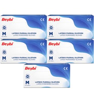 Beybi Lateks Pudralı Muayene Eldiveni M - Medium - Orta 500 Lü Set